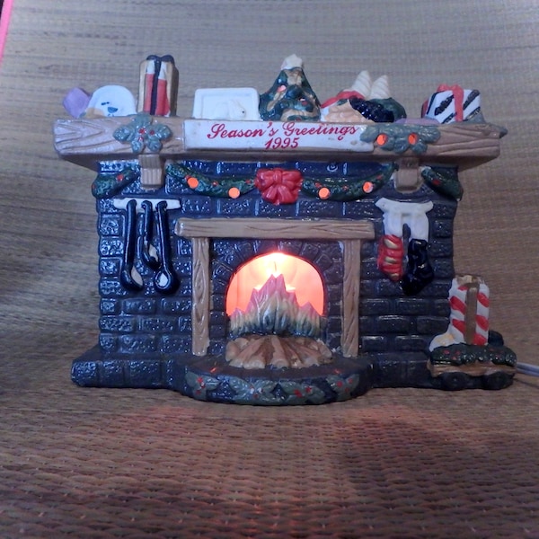 Illuminated Fireplace Collectible 1995 Seasons Greetings by Badcock Furniture