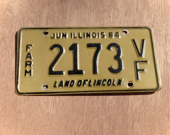 Farm License Plate - 2173 VF - Black on Tan - Dated June 1984