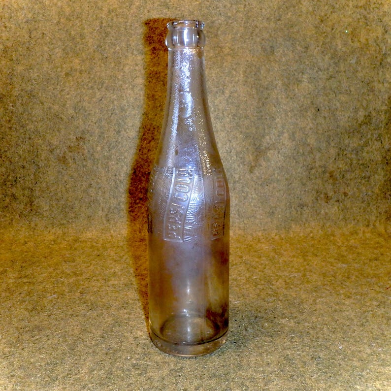 Old Clear Glass Pepsi Cola Bottle With Raised Design Alton Etsy