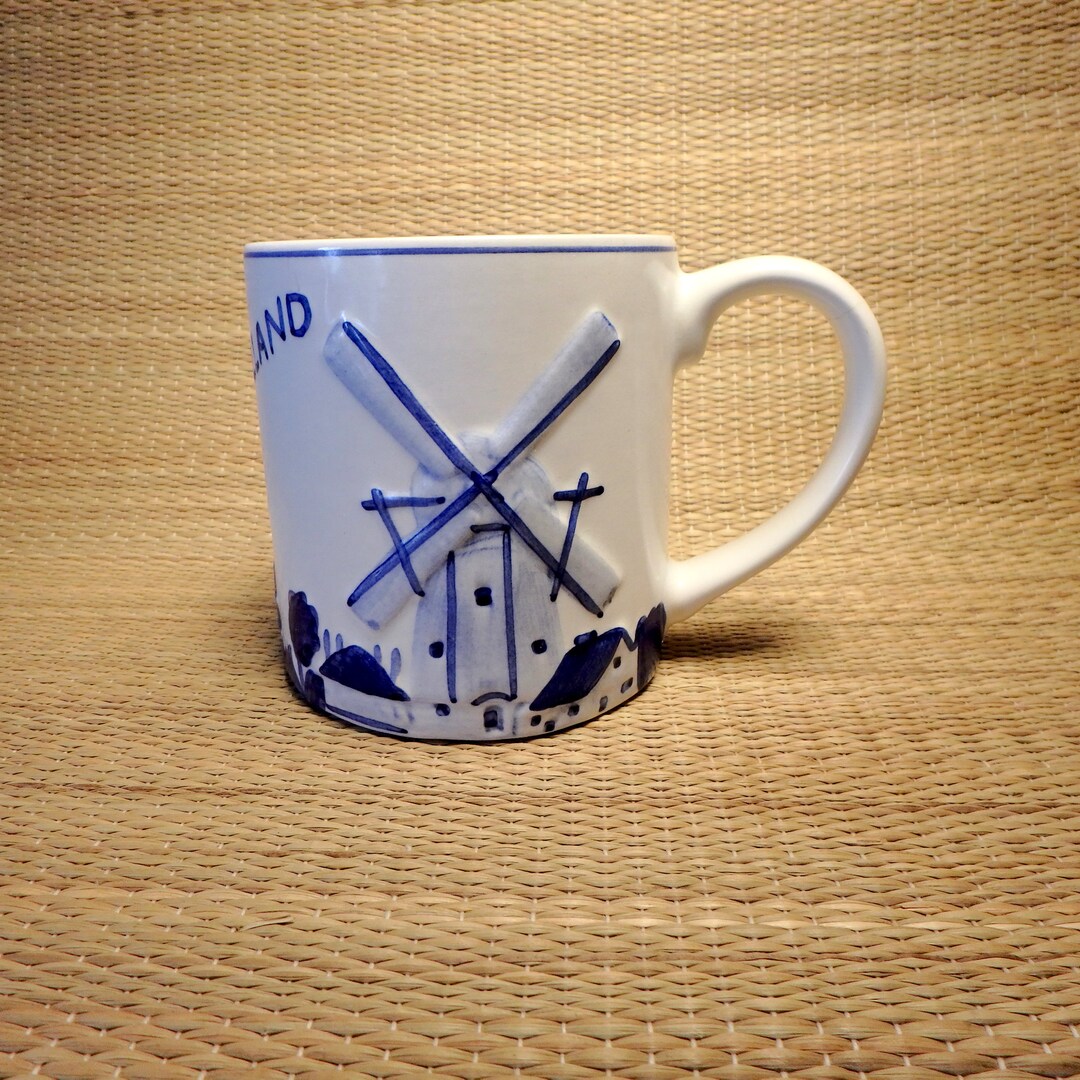 Vintage Delft Blue Hand Painted Holland Mug - Relief Windmills - Etsy