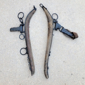 Horse Hames Matching Set - Wood, Leather and Rusty Iron Barn Décor - Farm Find - Rustic Primitive