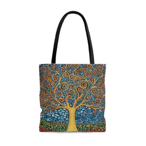 Celtic Wicca Leather Tote Bag - Moon Phases & Tree Of Life