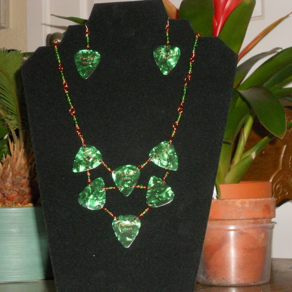 Fender Guitar Pick Necklace, Green Celluloid