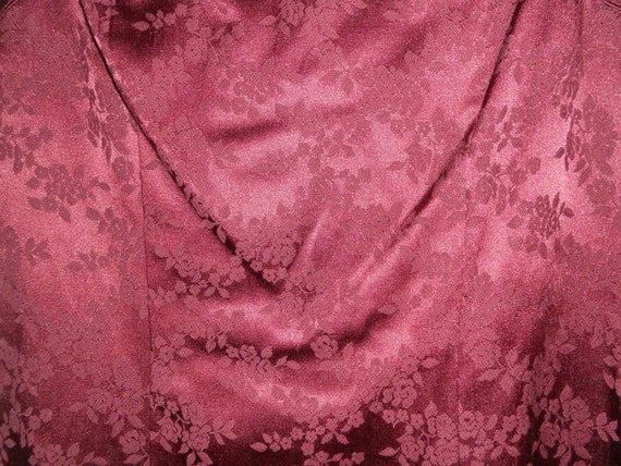 Vintage Burgundy Rose Pattern Brocade Dress - image 2