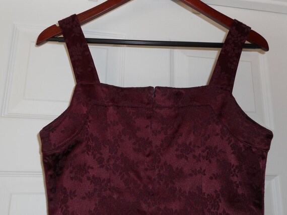 Vintage Burgundy Rose Pattern Brocade Dress - image 4