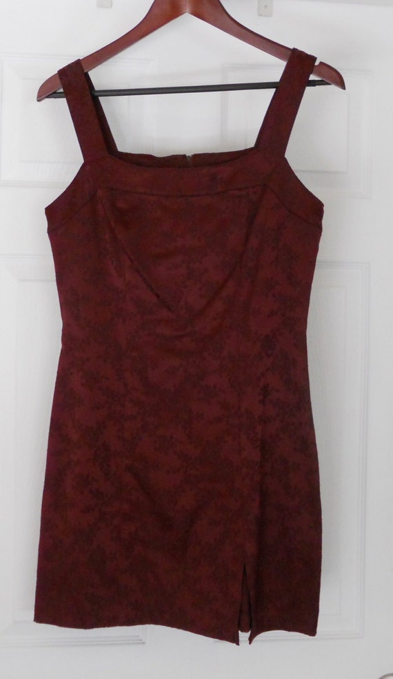 Vintage Burgundy Rose Pattern Brocade Dress