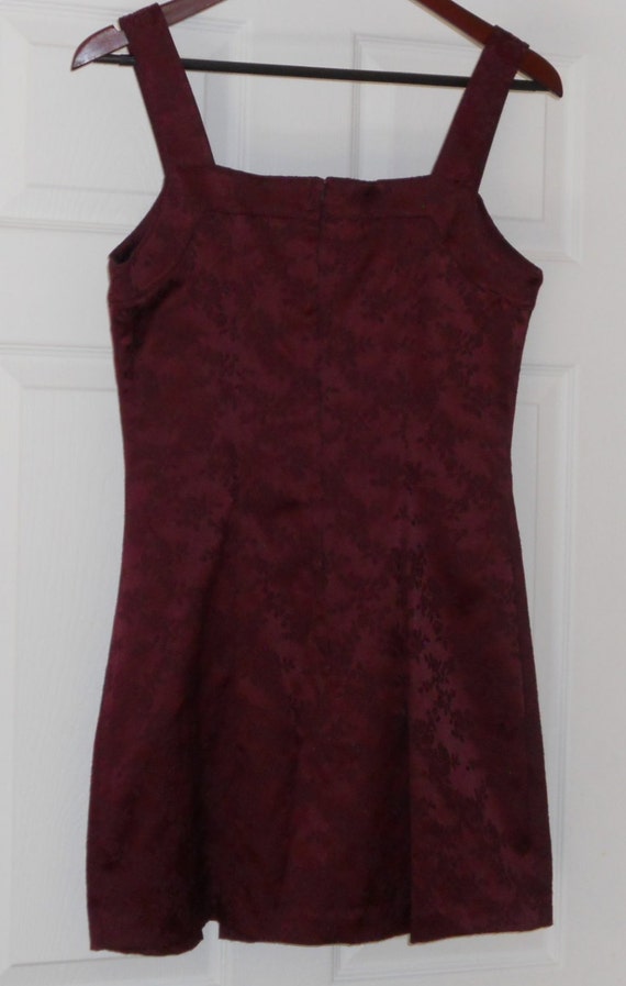 Vintage Burgundy Rose Pattern Brocade Dress - image 3