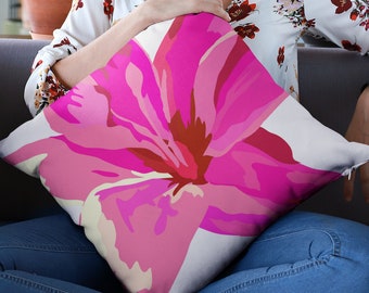 Retro Pink Floral Pillow Cover, Modern Home Decor