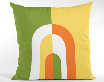 Green and Orange Outdoor Pillow, Striped Pillow,  Insert Included, Porch Pillow, Waterproof, 18x18 inch Pillow, 20x20 Inch Pillow
