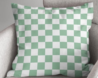 Sage Green Checkered Pillow Cover, Retro Home Decor