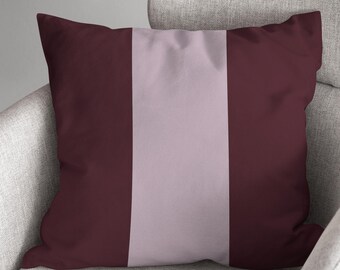 Burgundy Color Block Pillow Cover, Pink Stripe Accent