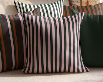 Forest Green Striped Throw Pillows, Modern Boho Decor, Choose from 6 designs