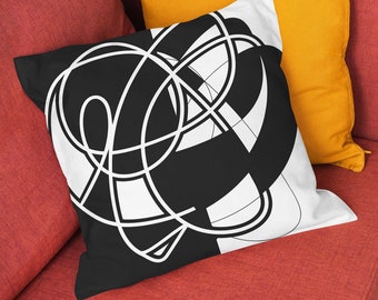 Black White Abstract Throw Pillow Cover, Mid Century Modern Home Decor