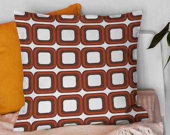 Rust Orange Throw Pillow - 70s look, pillow cover only or with insert