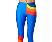 Rainbow Leggings- Performance Wear Red Orange Yellow Rainbow on Blue Print Leggings for LGBTQ Pride, Compression Leggings