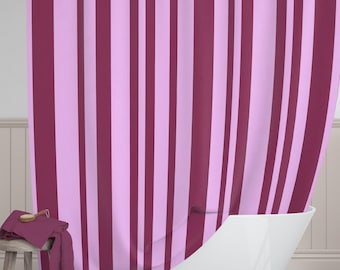 Burgundy Blush Pink Striped Shower Curtain, Preppy Modern Bathroom Décor (71x74 inches)