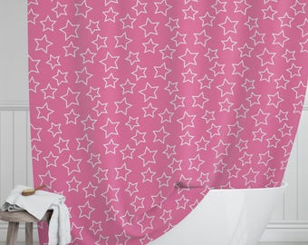 Bubblegum Pink Star Shower Curtain, Playful USA Made Polyester