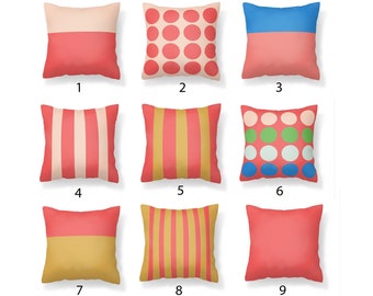 Coral Outdoor Throw Pillows, Throw Pillows, Water Resistant Outdoor Pillows, Mix and Match Pillows, Coral Striped Pillows, Patio Pillows