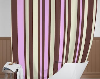 Pink Brown Cream Striped Shower Curtain, Preppy Modern Bathroom Decor (71x74 inches)