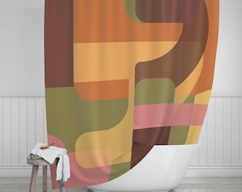 Retro Mid-Century Modern Shower Curtain, Abstract Geometric Print