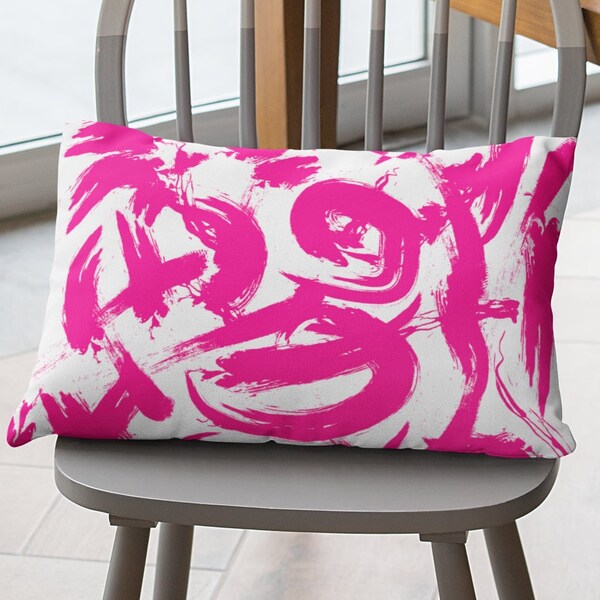 Hot Pink and White Lumbar Pillow Etsy