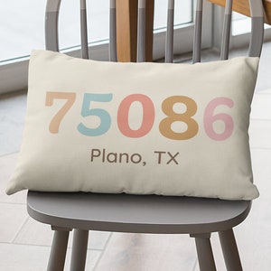 Zip Code Pillow, Pillows Zipcode, Custom Zip Code Pillow, Realtor Gift, Lumbar Pillow, Housewarming Gift, Personalized Pillow, 14x20 inch