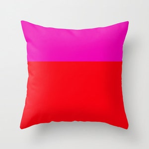 Pink and Red Neon Colorblock Throw Pillow Cover, Colorblocking Throw Pillow Cover, Bright Pink and Red Decorative Pillow Cover, Modern Home