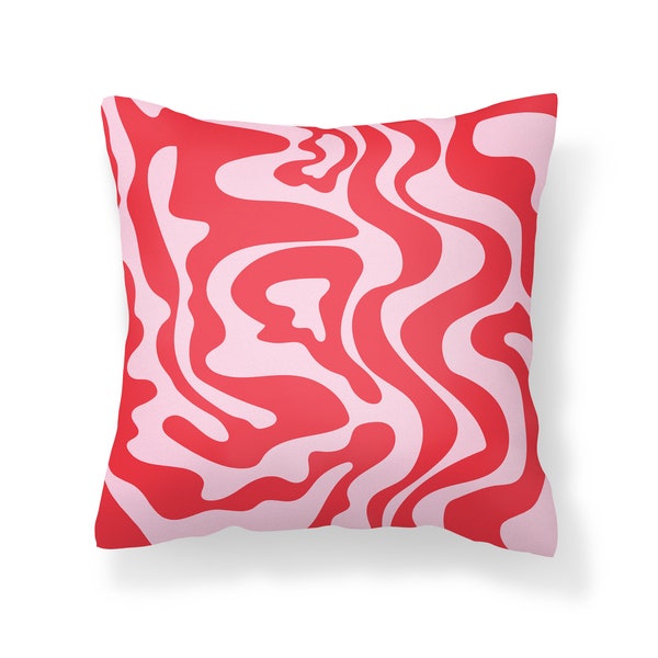 Red and Pink Aesthetic Throw Pillow, Dorm Room Pillow Décor, Wavy Lines Pillow, Pink Retro Pillow, 1970s Throw Pillow, Pink and Red Pillow