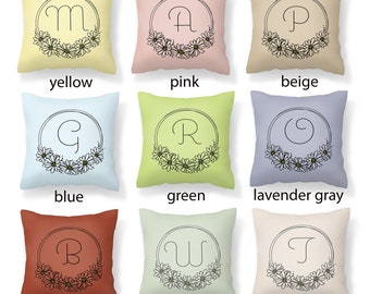 Monogram Pillow, Personalized Pillow Cases for Girls, Personalized Pillow, Pink, Yellow, Green, Lavender, Sage Green, Rust, Beige, Off-White