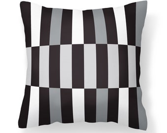 Black and White Outdoor Pillow, Modern Black White and Gray Pillow, Outdoor Pillow with Insert, Lumbar Outdoor Pillow, Striped Pillow,