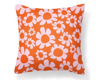 Pink and Orange Daisy Pillow, Preppy Pillow, Trendy Pillows, Aesthetic Throw Pillows, Dorm Room Pillow, Pillow with Insert, Fun Home Décor