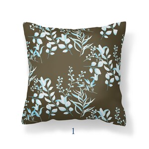 Blue and Brown Outdoor Pillows, Blue Flower Pillows With Insert ...