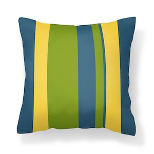 Green Yellow and Blue Outdoor Pillow, Outdoor Pillow Modern, Outdoor Pillow with Insert, Striped Pillow, Outdoor Lumbar Pillow, Blue Striped