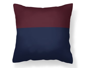 Navy Burgundy Pillow, Blue Pillow, Burgundy and Navy Blue Throw Pillow, Decorative Pillows, Color Block Pillow, Burgundy Throw Pillow