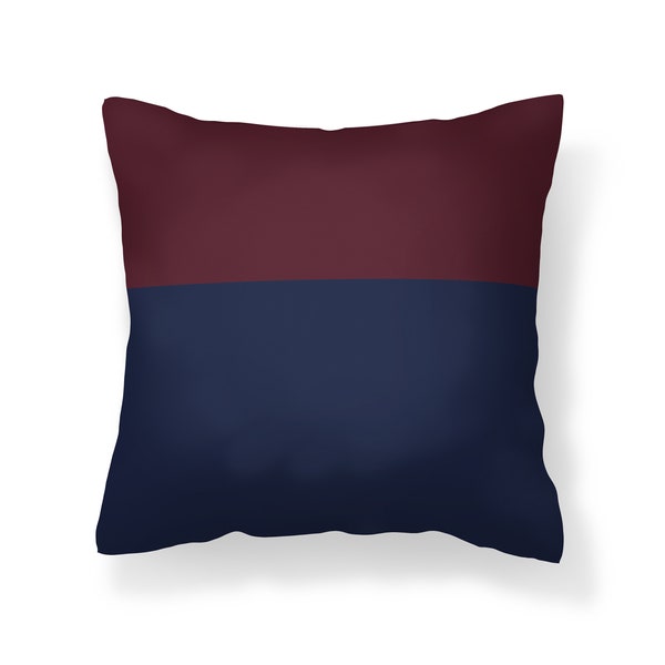 Navy Burgundy Pillow, Blue Pillow, Burgundy and Navy Blue Throw Pillow, Decorative Pillows, Color Block Pillow, Burgundy Throw Pillow