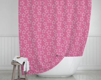 Bubblegum Pink Star Shower Curtain, Playful USA Made Polyester