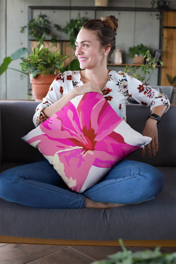 Retro Pink Floral Pillow Cover, Modern Home Decor
