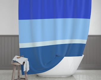 Color Block Shower Curtain, Coastal Blue Bathroom Decor, USA Made