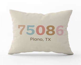 Zip Code Pillow with Pillow, Pillows Zipcode, Custom Zip Code Pillow, Realtor Gift, Lumbar Pillow, Housewarming Gift, Personalized Pillow