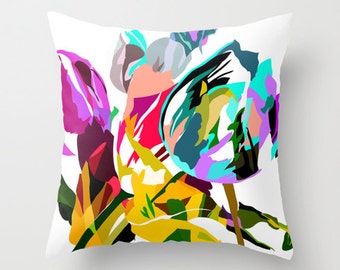 Abstract Tulip Print Pillow Cover, Modern Floral Throw Pillow