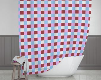 Color Block Shower Curtain, Coastal Blue Bathroom Decor, USA Made