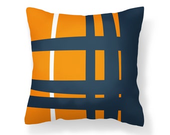 Blue Orange Throw Pillow Covers 20x20, Orange and Blue Pillows, Decorative Pillows, 18x18 inch pillows, Modern Throw Pillows, Dorm Room