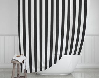 Black and White Stripe Shower Curtain, Minimalist, Waterproof Polyester