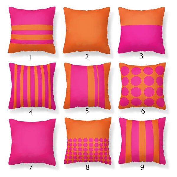 Orange and Pink Outdoor Pillows, Water Resistant Outdoor Pillows, Mix and Match Pillows, Pink Orange Striped Pillows, Patio Throw Pillows