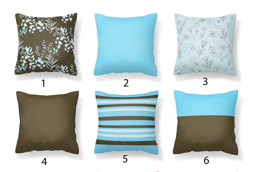 Blue and Brown Outdoor Pillows, Blue Flower Pillows With Insert