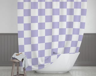 Purple Shower Curtain, Checkered Pattern, (71 x 74 inch)