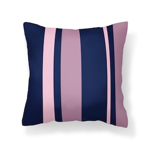 Pink and Navy Outdoor Pillow, Available in Two Sizes - 16x16 and 18x18, Waterproof Outdoor Pillow, Insert Included, Pink and Blue Striped