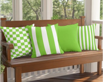 Green Apple Striped Outdoor Pillow, Water Resistant Patio Decor