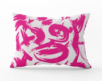 Hot Pink and White Lumbar Pillow, 14 x 20 Inch Pillow, Pillow Cover or Pillow Cover with Insert, Pink Lumbar Pillow, Pink Pillow Cover