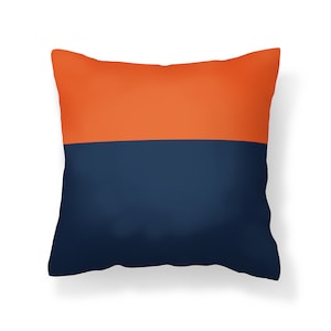 Navy Orange Pillow Cover, Orange Throw Pillow, Orange and Blue Pillow, Decorative Pillows, 16x16, 18x18, 20x20, Orange Blue Pillow, Colorful